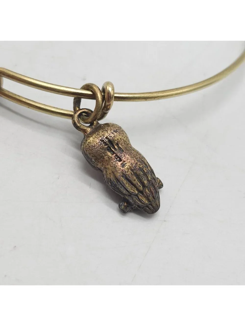 Alex and Ani Gold Tone Adjustable Bangle Bracelet With Owl Charm Pendant